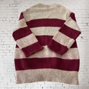 VINTAGE L.L. BEAN Wool Sweater Red Maroon Tan Striped 90’s FAST SHIPPING